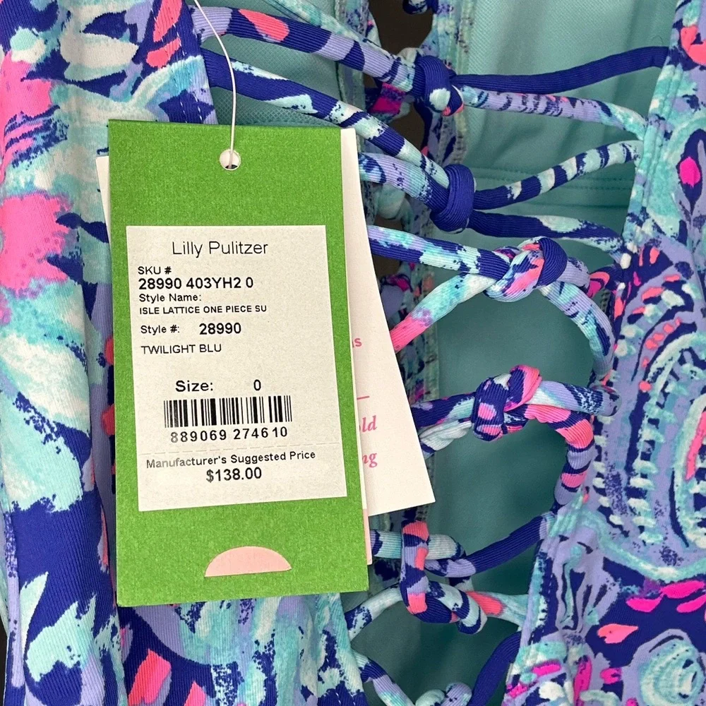 Lilly Pulitzer Twilight Blue Isle Lattice Swimsuit 0 NWT - Picture 3 of 4